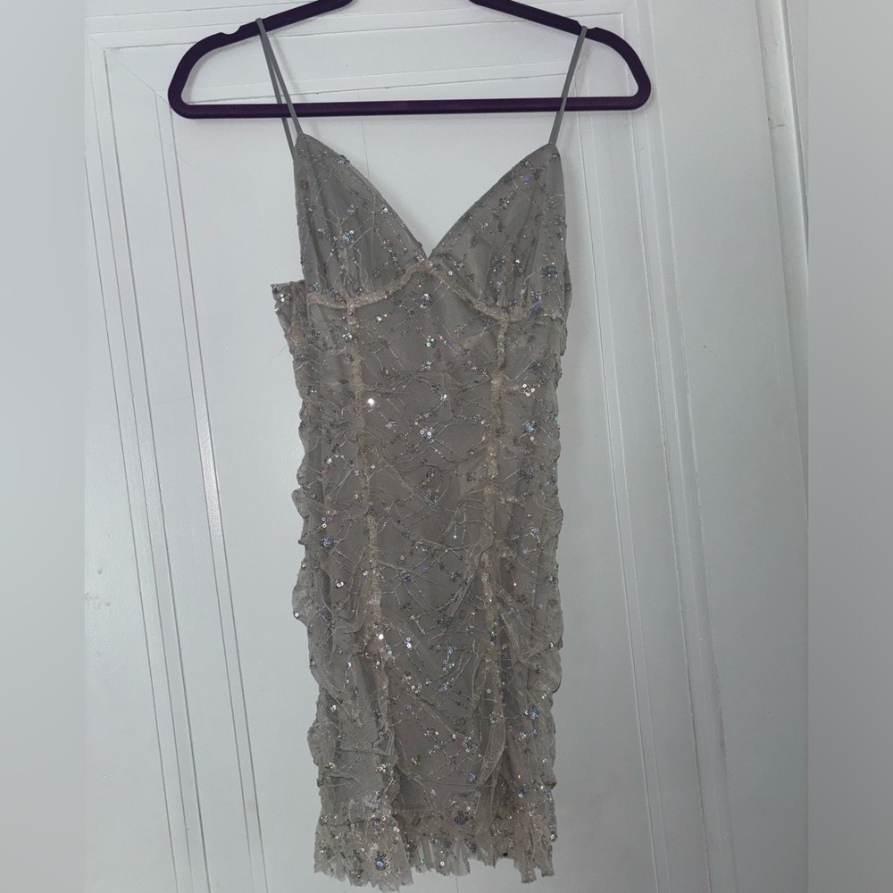 Lucy in the Sky Tulle Glitter Ruched Dress (Grey)